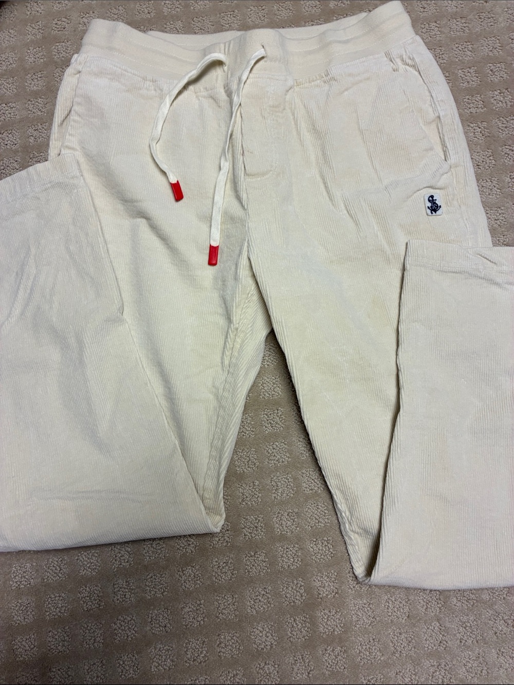 Men's winter white Corduroy Pants with Drawstring